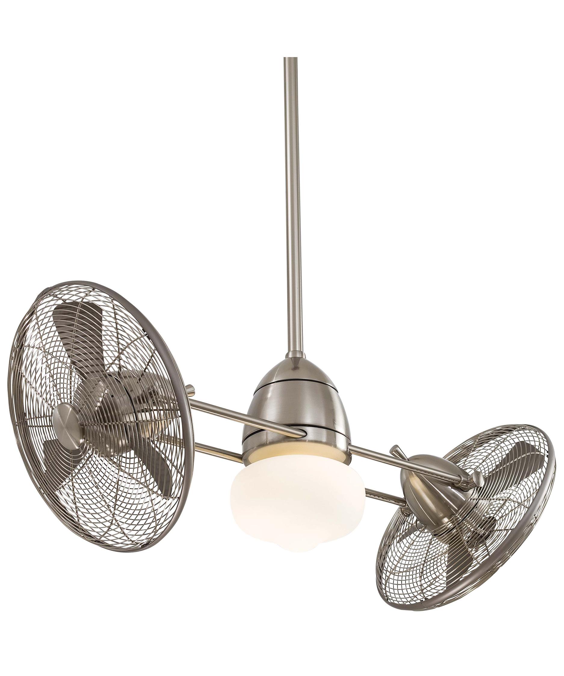 Minka Aire Gyro Wet 42 Inch Double Ceiling Fan With Light Kit Shown In Brushed Nickel Wet Finish And Schoolhouse Globe Glass