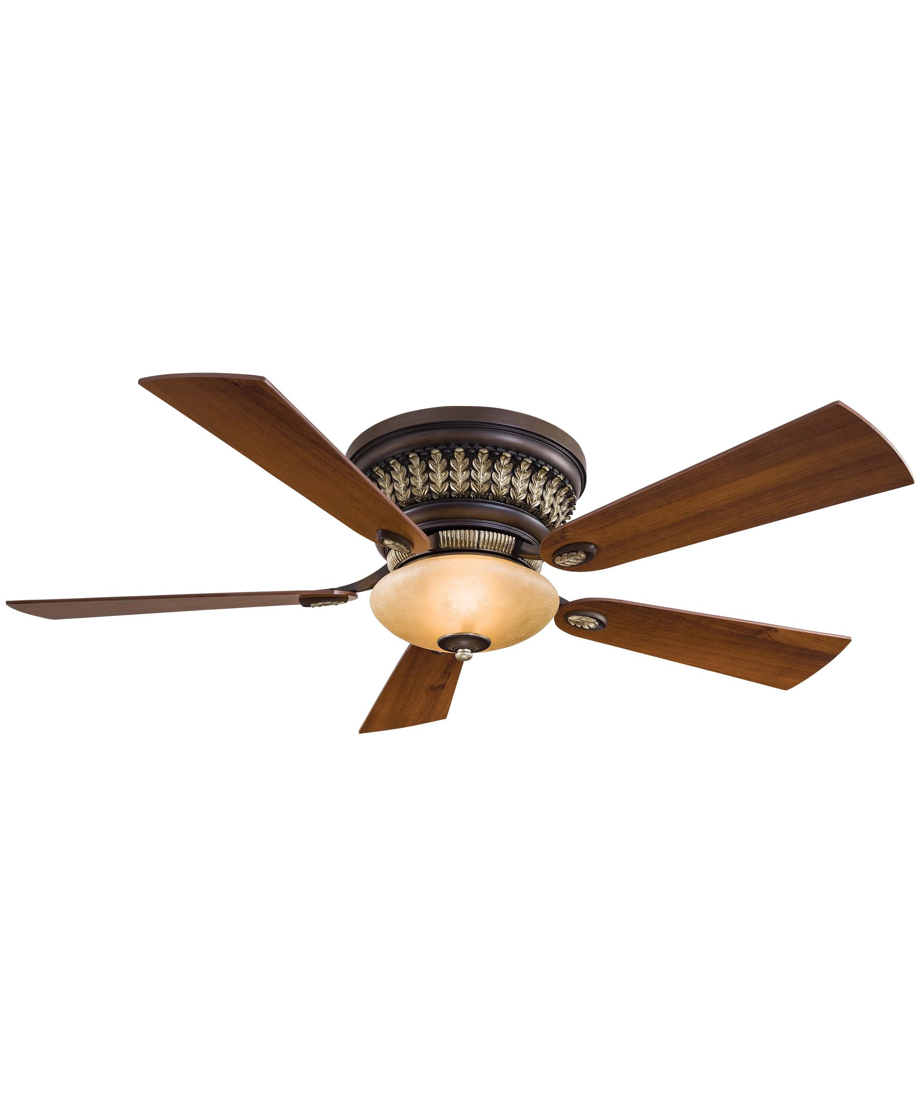Minka Aire F544 Calais 52 Inch 5 Blade Flush Mount Fan Capitol Shown In Belcaro Walnut Finish And Aged Champagne Glass